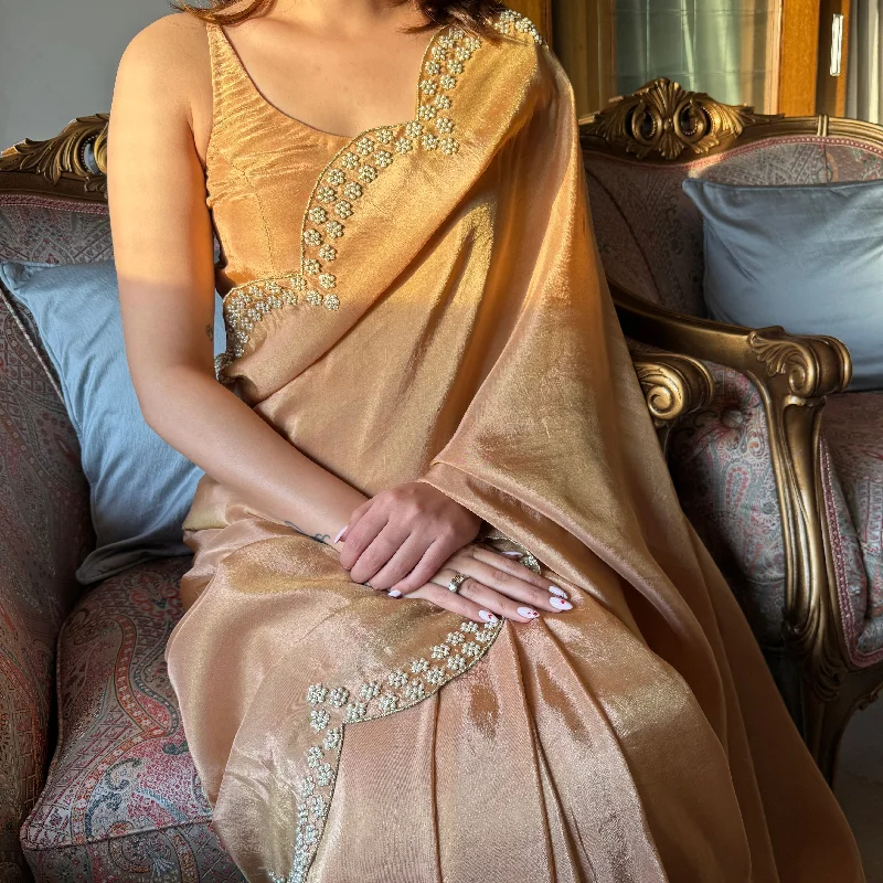 Gold Peach Tissue Saree