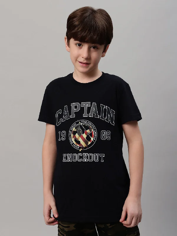 Boys Casual Navy Blue Half Sleeve  T-Shirt