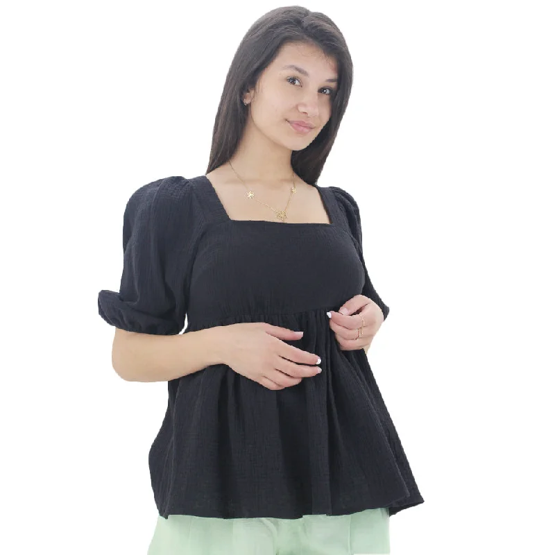 Women's Smocked Casual Top,Black