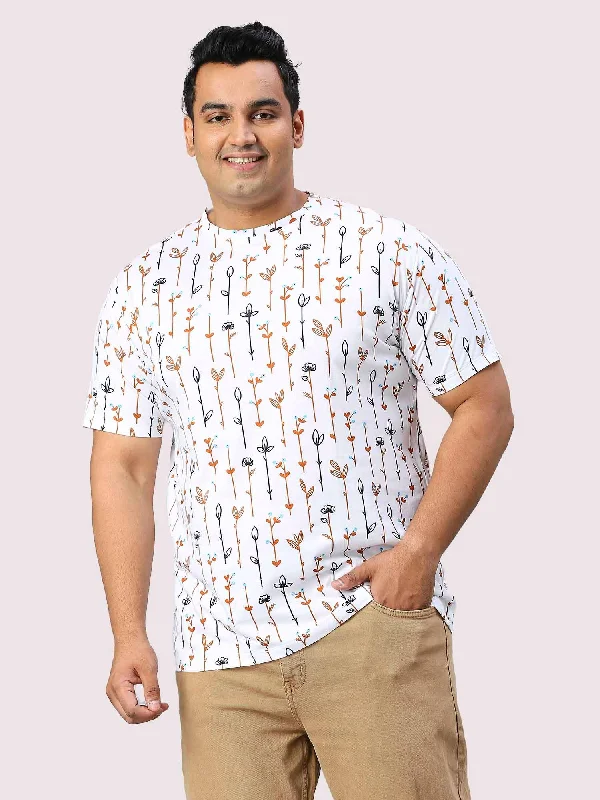 Men Plus Size Flower Digital Printed Round Neck T-shirt