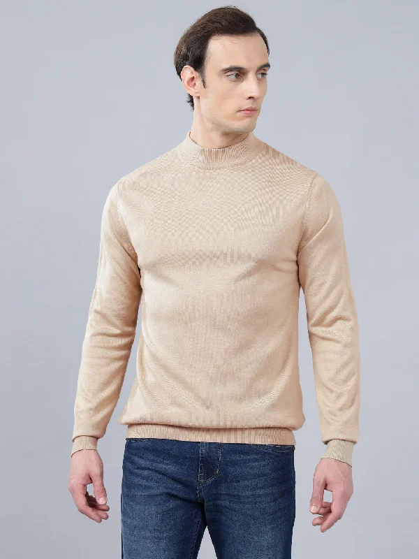 Men's Beige Solid Full Sleeve Sweater