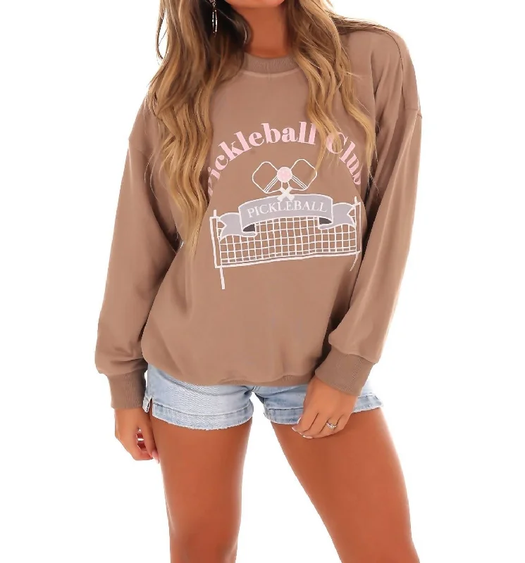 Pickleball Club Oversized Sweatshirt In Mocha