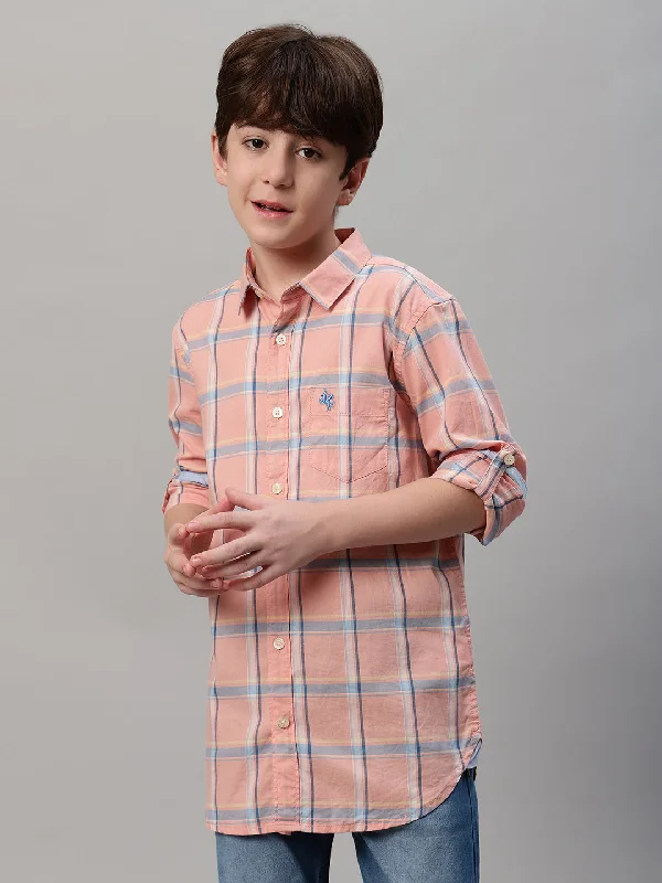 Boy's Pink Checkered Full Sleeve Shirt