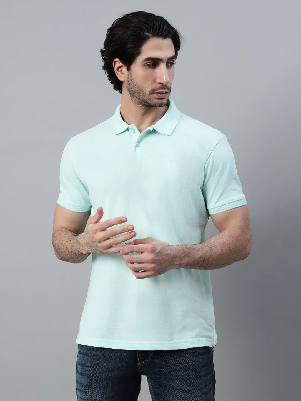 Men's Blue Solid Polo Neck Half Sleeve T-shirt