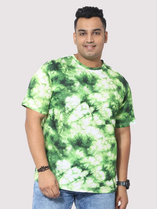 Men Plus Size Green Tie Dye Texture Digital Printed Round Neck T-Shirt