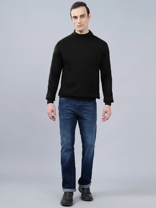 Men's Solid Black Full Sleeve Sweater