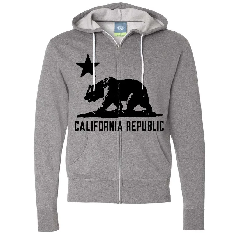 California Flag Oversize Black Silhouette Zip-Up Hoodie