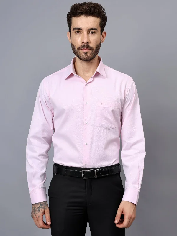 Men's Pink Self Design Full Sleeve Formal Shirt