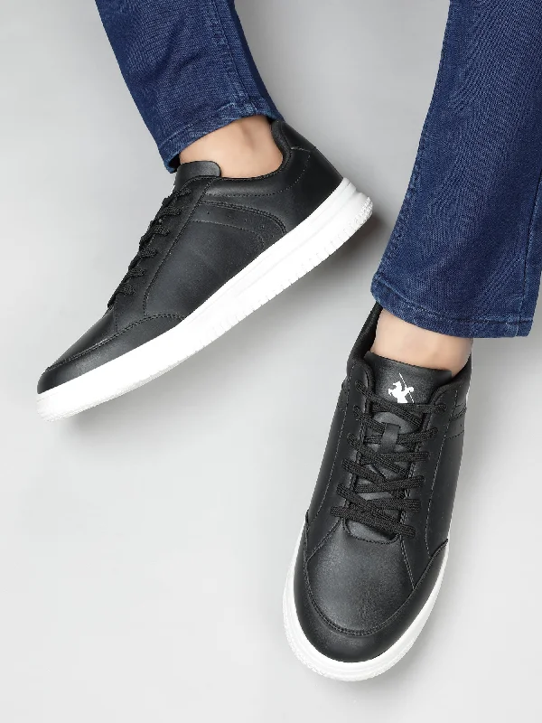 Men's Black Solid Lace-Up Casual Sneakers