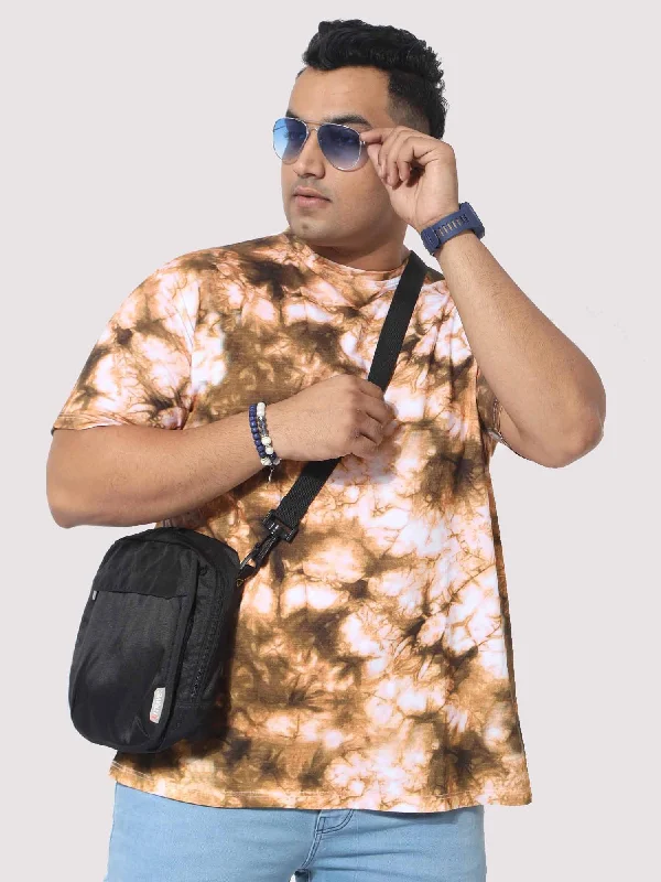 Men Plus Size Mustard Tie Dye Texture Digital Printed Round Neck T-Shirt