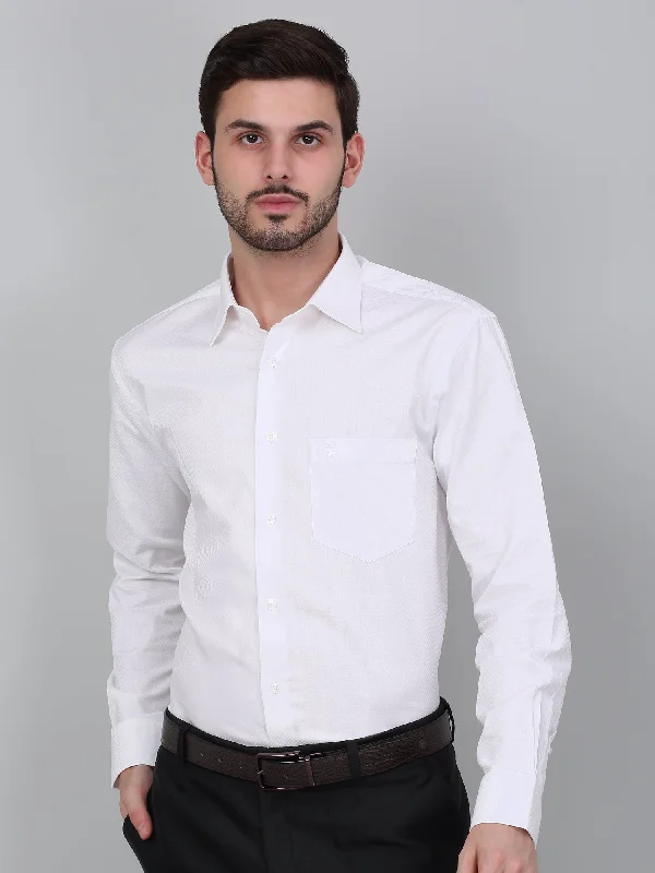 Men's White Self Design Full Sleeve Formal Shirt