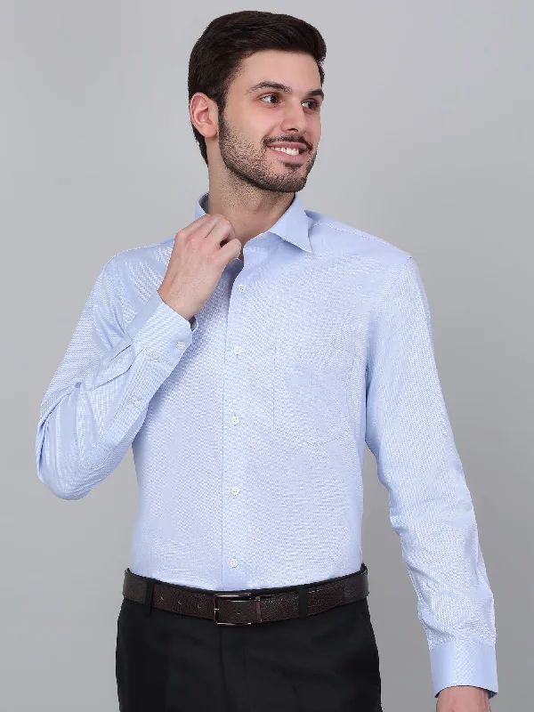 Men's Sky Blue Self Design Full Sleeve Formal Shirt