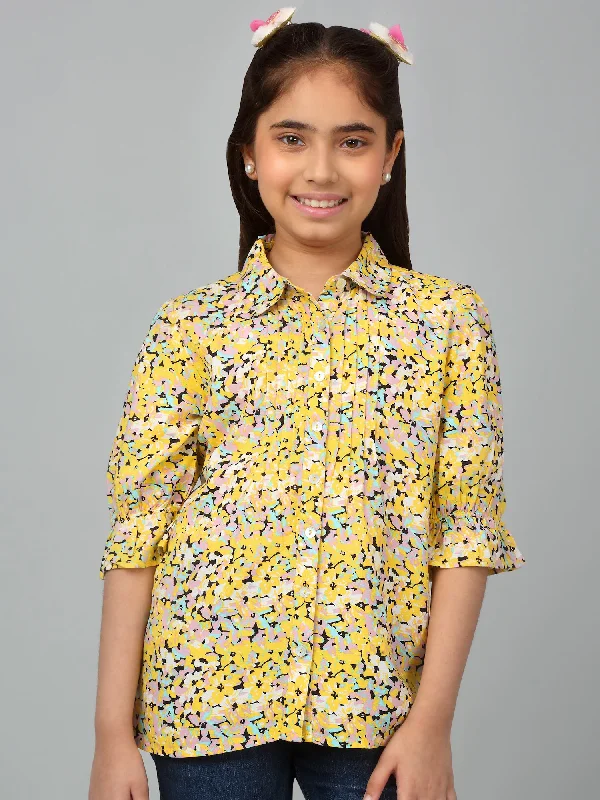 Girl's Yellow Floral Printed Casual Top