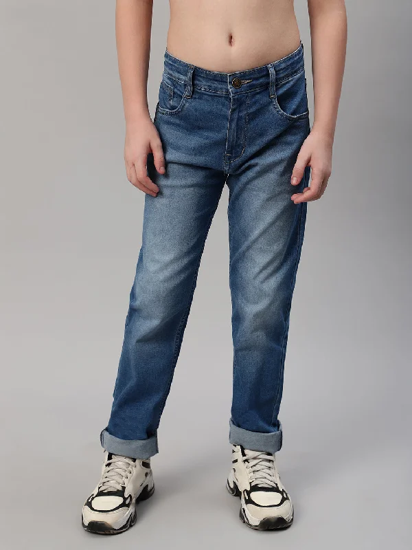 Boy's Blue Solid Stretchable Jeans