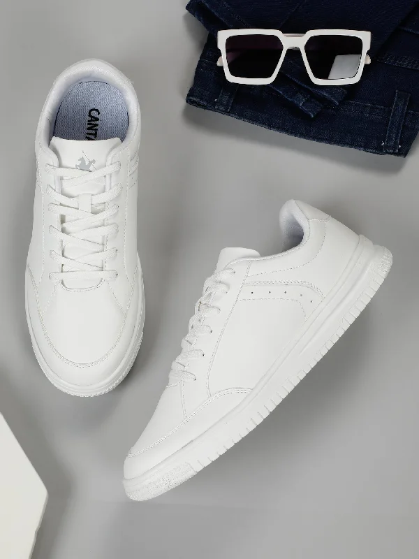 Men's White Solid Lace-Up Casual Sneakers