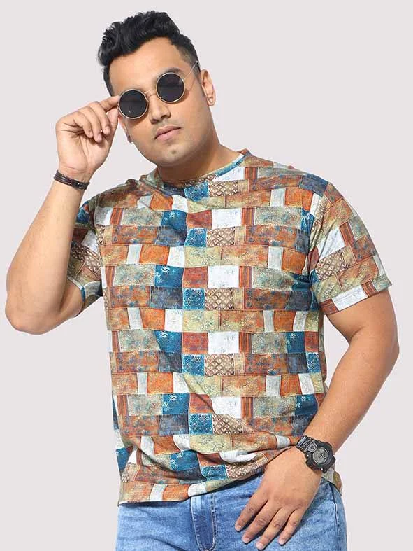 Men Plus Size Bricks Digital Printed Round Neck T-Shirt