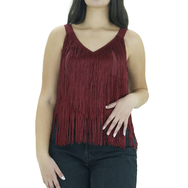 Women's Fringe Top,Burgundy