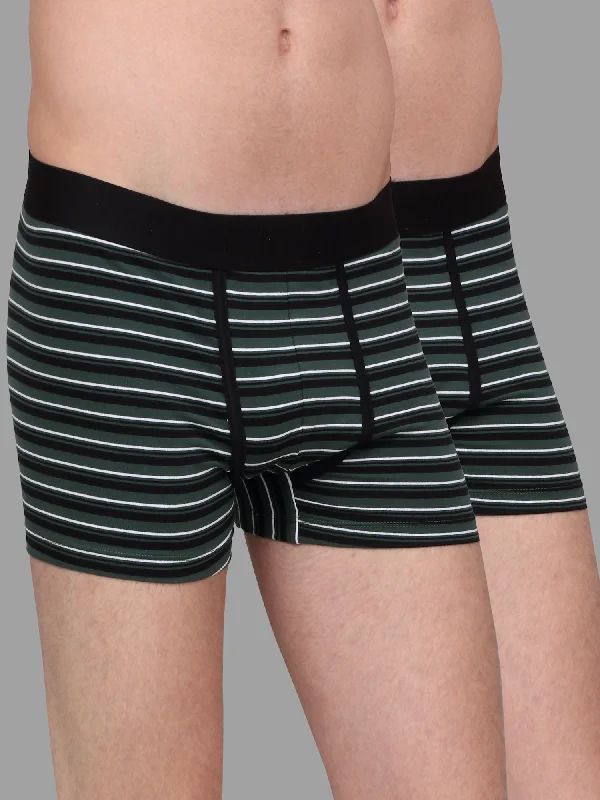 Men's Olive Green Pack of 2 Striped Cotton Briefs