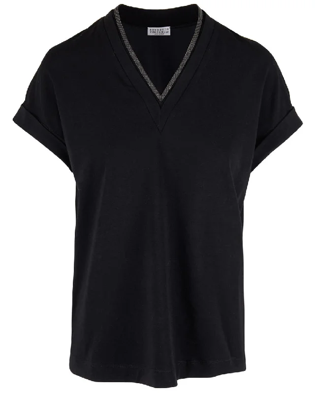 Black Monili V Neck Tee