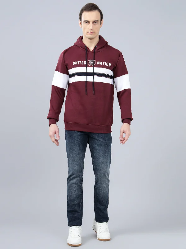 Men's Striped Maroon Hoody Neck Sweatshirt