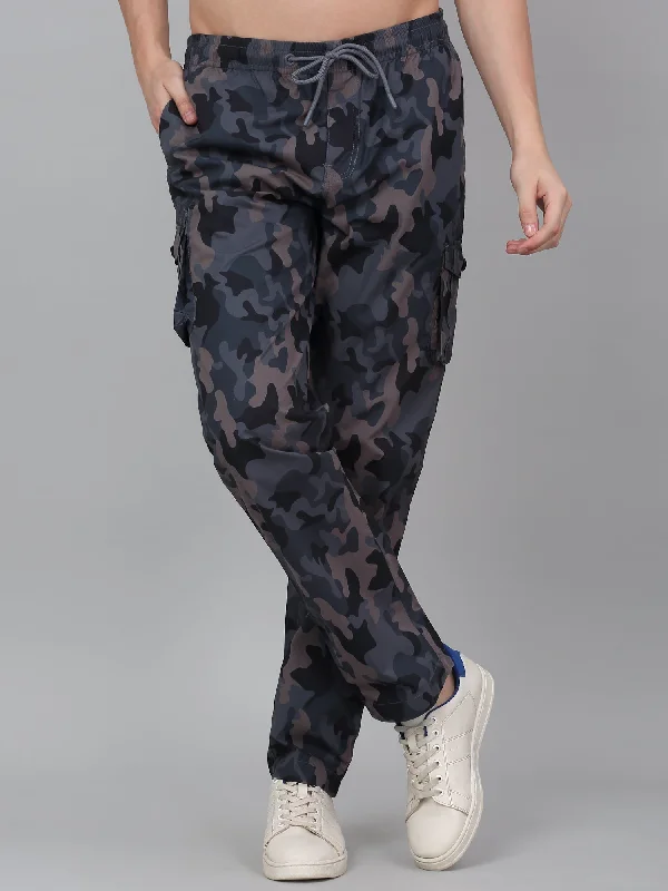 Men's Grey Printed Full Length Cargo