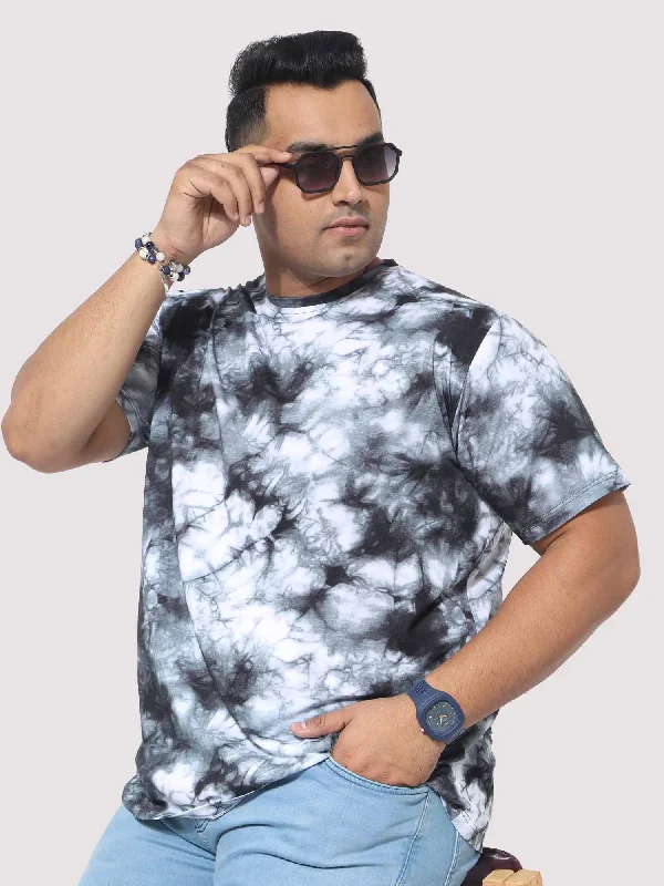 Men Plus Size Grey Tie Dye Texture Digital Printed Round Neck T-Shirt