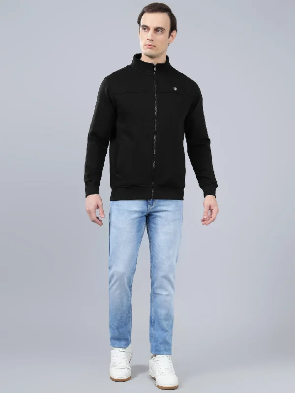 Men's Solid Black Mock Collar Sweatshirt