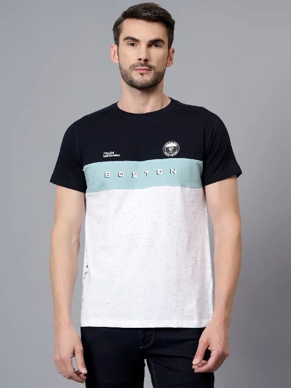 Men's Grey Color Blocked Round Neck Half Sleeve T-shirt