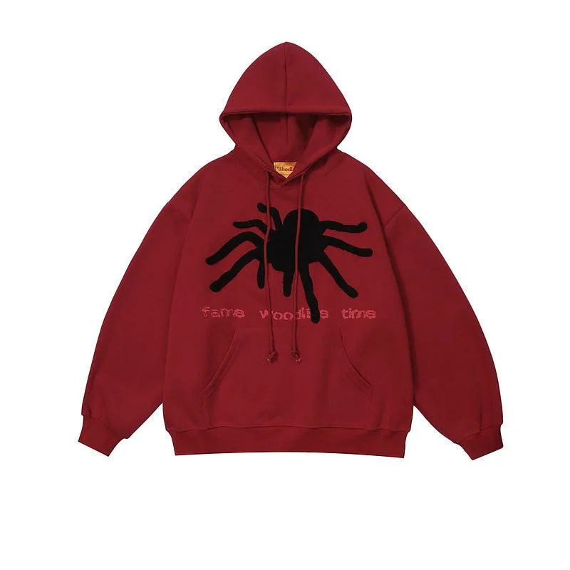 Spider Flocking Velvet Hooded Sweatshirt