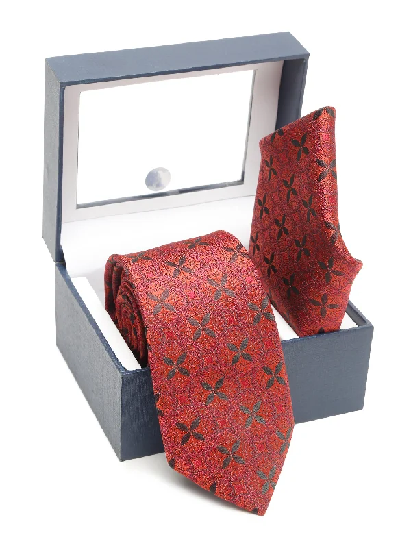 Men's Red Fashion Floral Pattern Tie Set