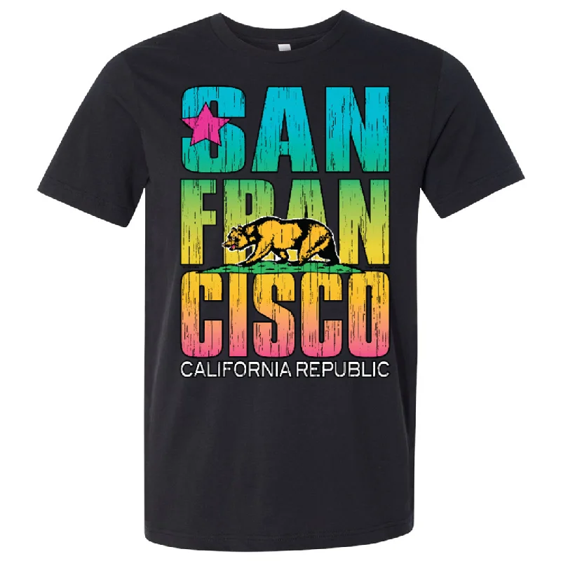 San Francisco California Neon Rainbow Asst Colors Mens Lightweight Fitted T-Shirt/tee