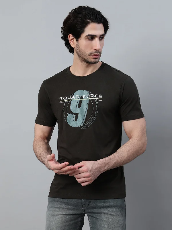 Men's Green Printed Round Neck Half Sleeve T-shirt