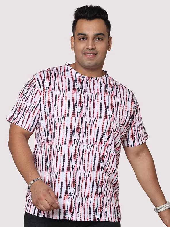 Men Plus Size Black & Red Spectrum Digital Printed Round Neck T-shirt