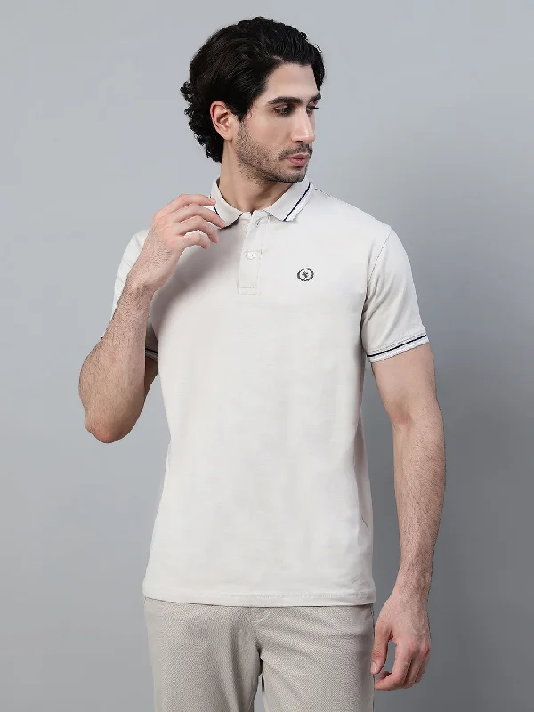 Men's Grey Solid Polo Neck Half Sleeve T-shirt