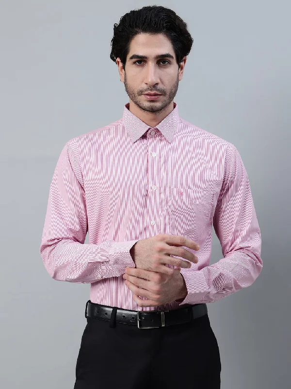 Men's Red Striped Full Sleeve Formal Shirt