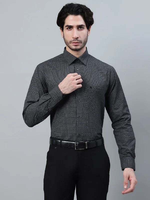 Men's Black Printed Full Sleeve Formal Shirt