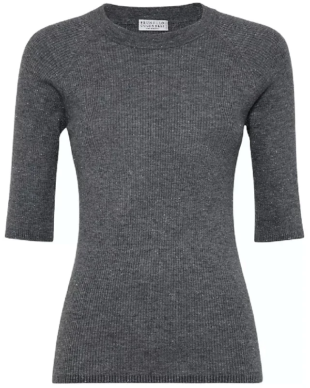 Charcoal Ribbed Knit Short Sleeve Top