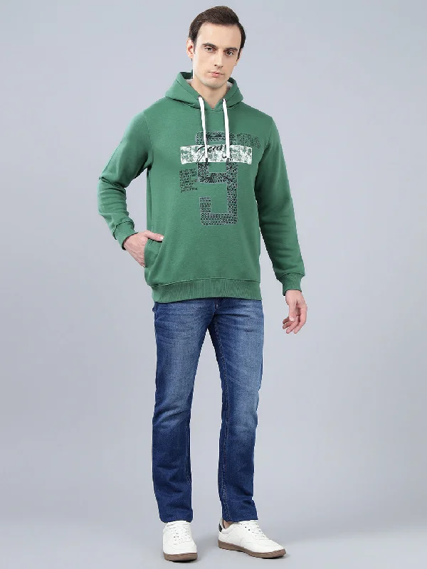 Men's Typography Printed Olive Green Hoody Neck Sweatshirt