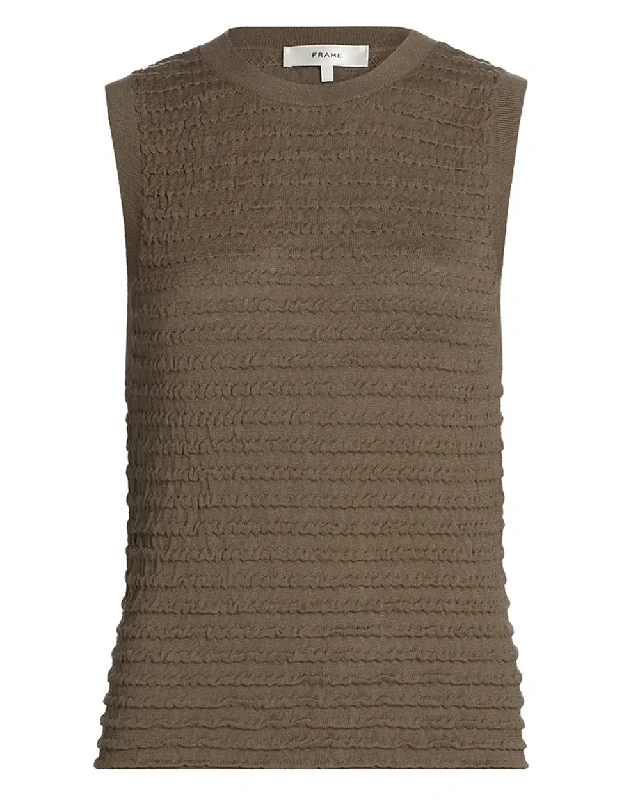 Sage Smocked Sleeveless Crewneck