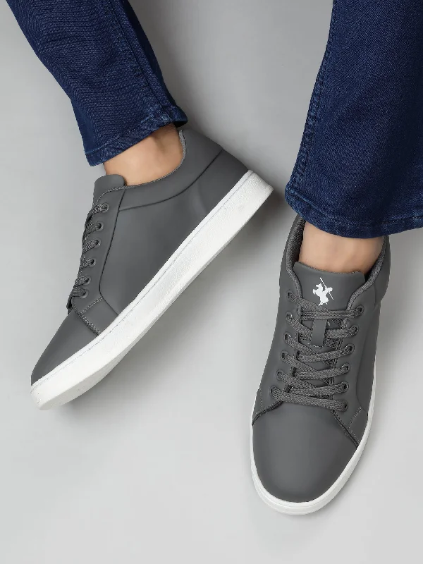 Men's Grey Solid Lace-Up Casual Sneakers