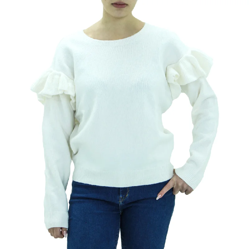 Women's Ruffled Long Sleeve Sweater,White