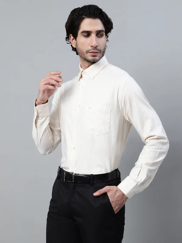 Men's Beige Striped Full Sleeve Formal Shirt