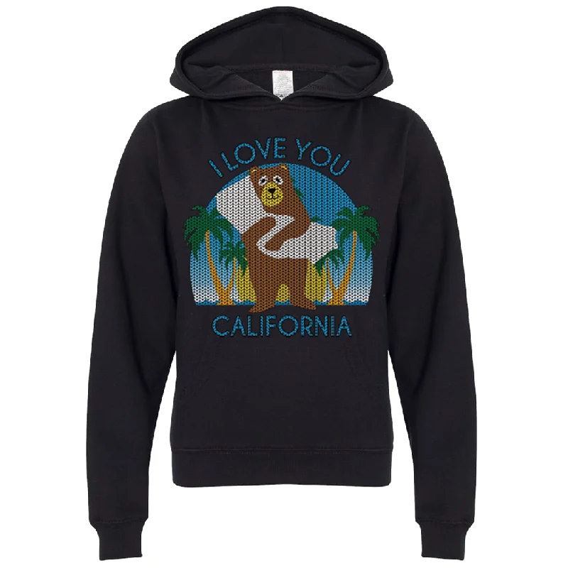 I Love You CA Knit Style Bear Premium Youth Sweatshirt Hoodie