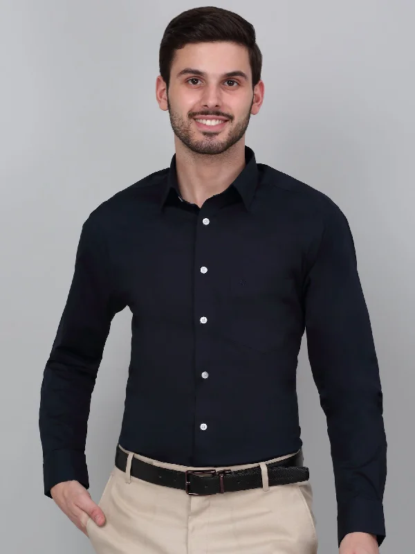 Men's Navy Blue Solid Full Sleeve Formal Shirt