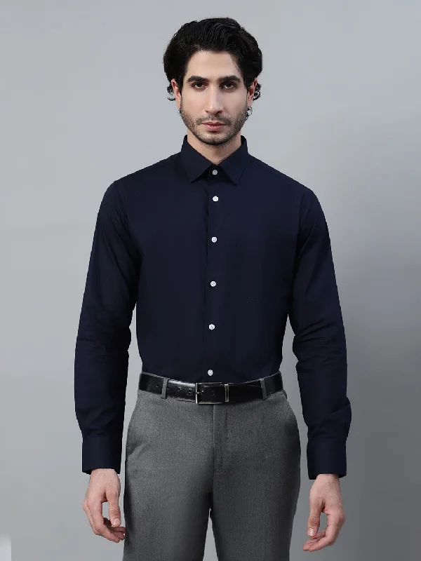 Men's Navy Blue Solid Full Sleeve Formal Shirt