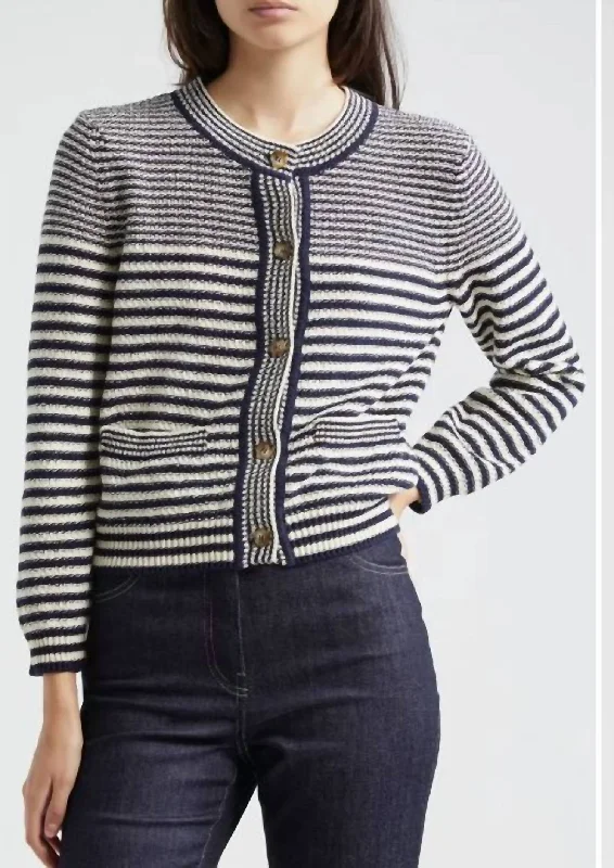 Compacr Striped Cardi In Navy Multi