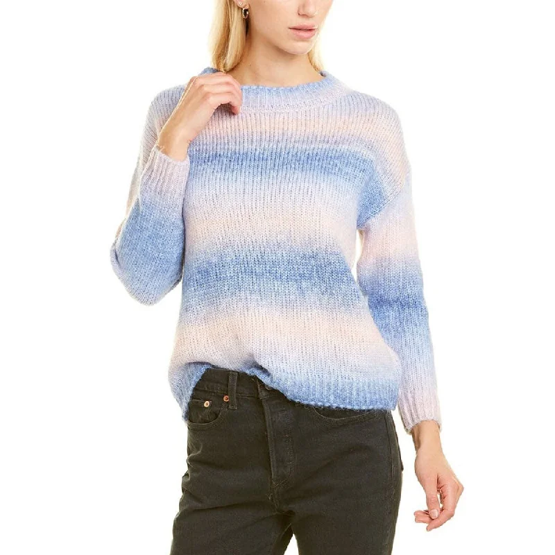 Women's Striped Crew Neck Sweater,Blue/Pink