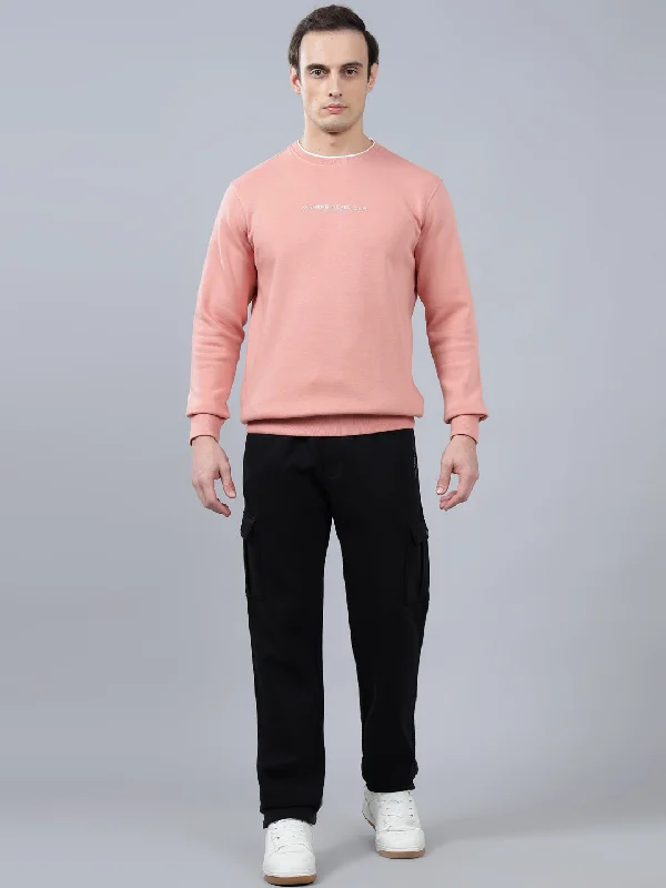 Men's Solid Pink Round Neck Sweatshirt