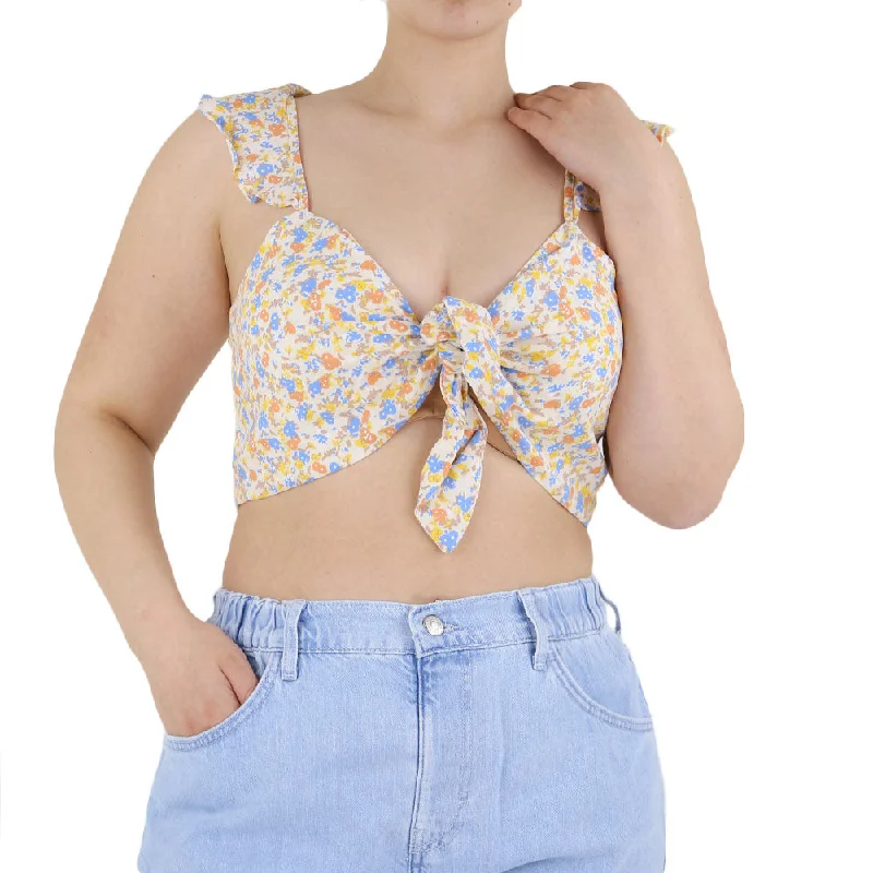 Women's Tie Front Floral Crop Top,Multi