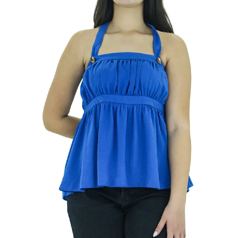 Women's Ruffle Plain Top,Indigo